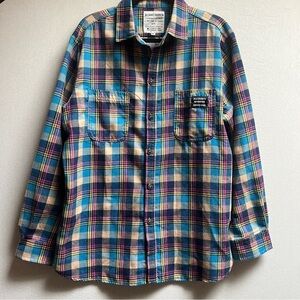 All Saints Warrior Blue and Yellow Plaid Cotton Shirt Sz XXL